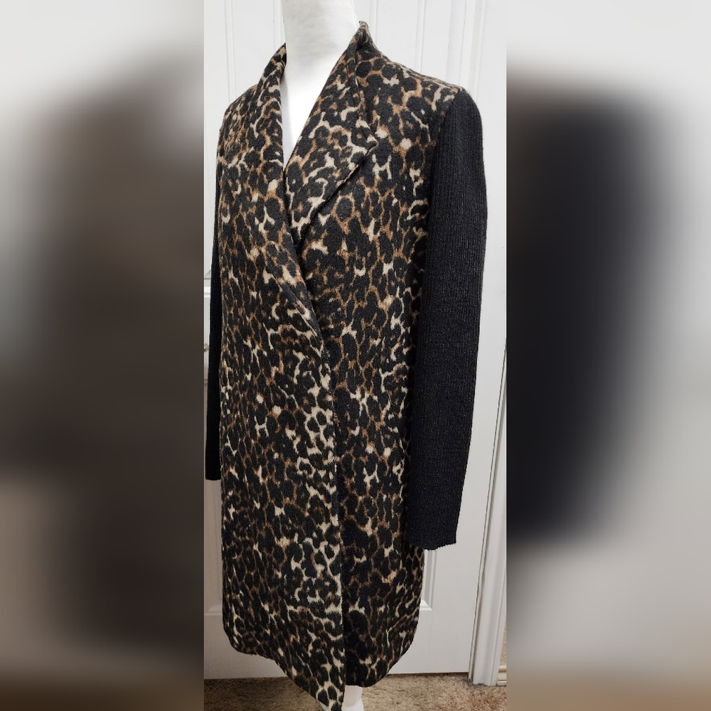 Kenneth Cole Cheetah Print Sweater Sleeve Coat